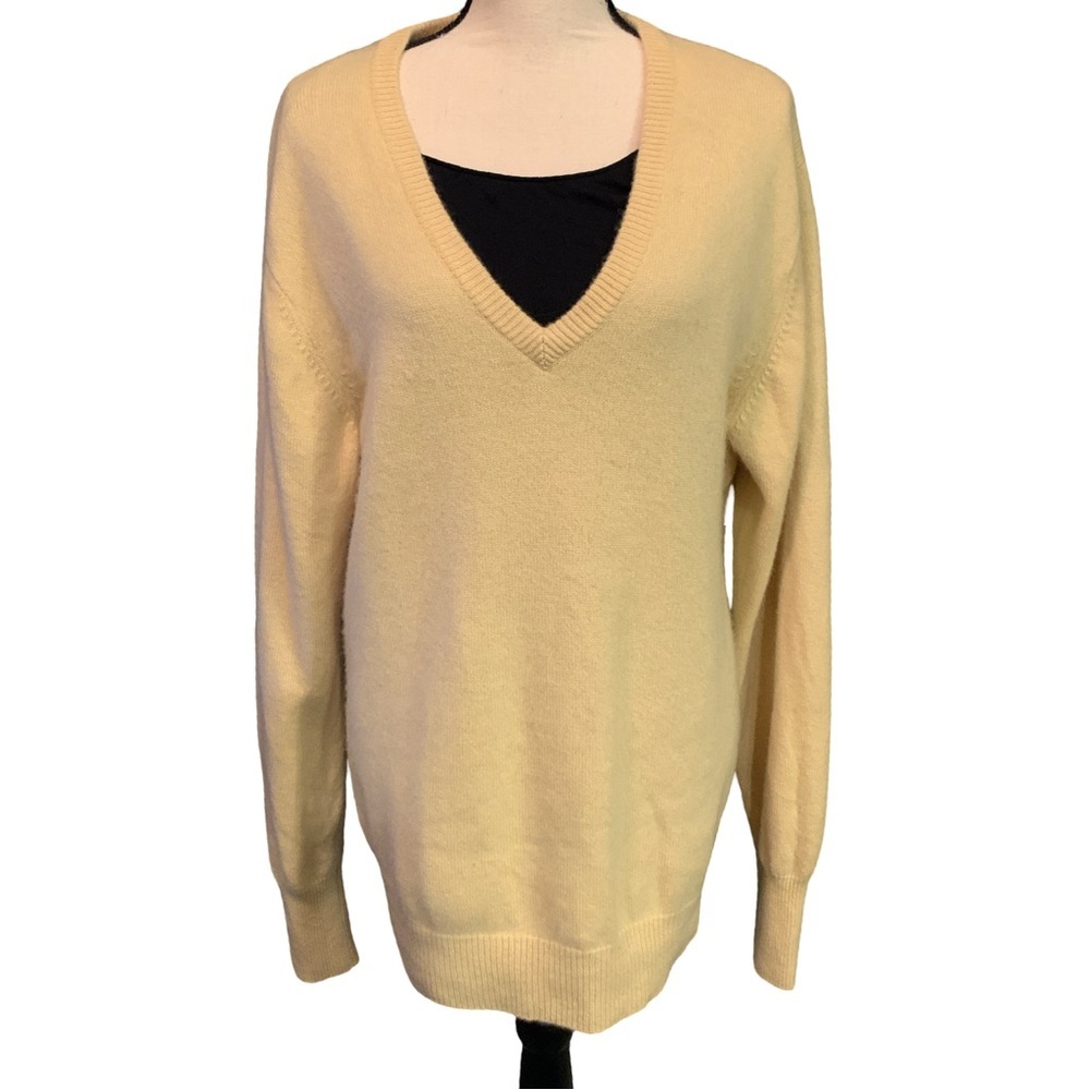 Shephe Unisex 100% Cashmere V-Neck Sweater XL  Soft Yellow Neutral Preppy